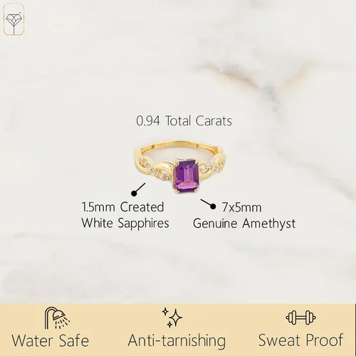 Miniatura 3 de MAX + STONE Anillo de oro macizo de 10 quilates con piedras preciosas de corte esmeralda para mujer con banda trenzada, anillos de piedra natal
