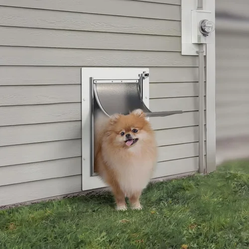Miniatura 7 de Baboni - Puerta para mascotas para pared, con 3 solapas, marco de acero y túnel expansible, cerradura de aluminio, con doble solapa, resistente