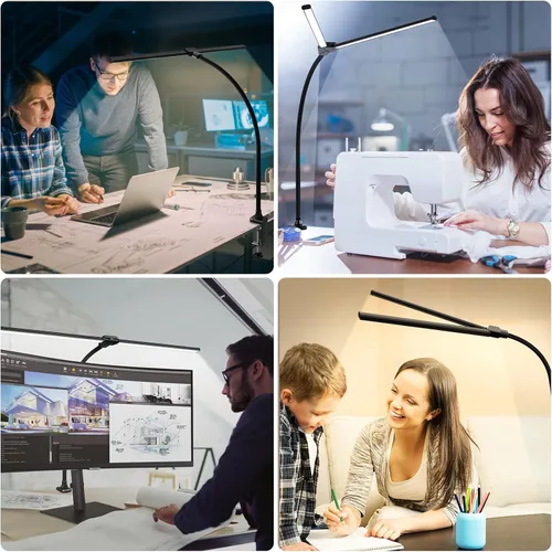 Miniatura 4 de ShineTech Lámpara LED de escritorio para oficina en casa, luz de abrazadera ultra brillante con cuello de cisne flexible, 25 modos de iluminación