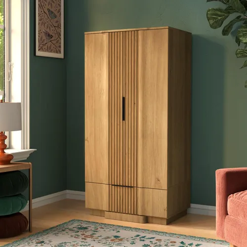 Miniatura 13 de Yechen Armario estriado de 67 pulgadas con puertas y cajón, armario de madera con estante ajustable, armarios pequeños modernos para almacenamiento