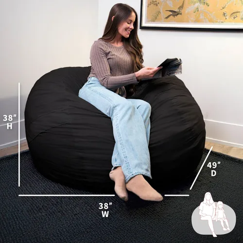 Miniatura 3 de Big Joe Fuf Silla Puf de Espuma de 5 Pies de Tamaño Extra Grande con Funda Extraíble para Niños, Adolescentes, Adultos, Onyx Lenox, Poliéster Tejido
