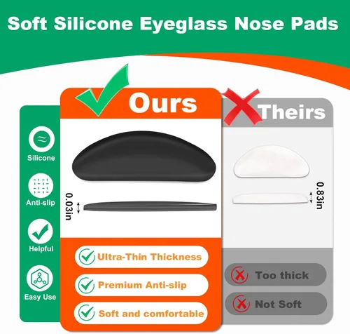 Miniatura 6 de Almohadillas nasales para lentes – 0.069 pulgadas de silicona ultrafina antideslizante agarre adherente, almohadillas de repuesto antideslizantes