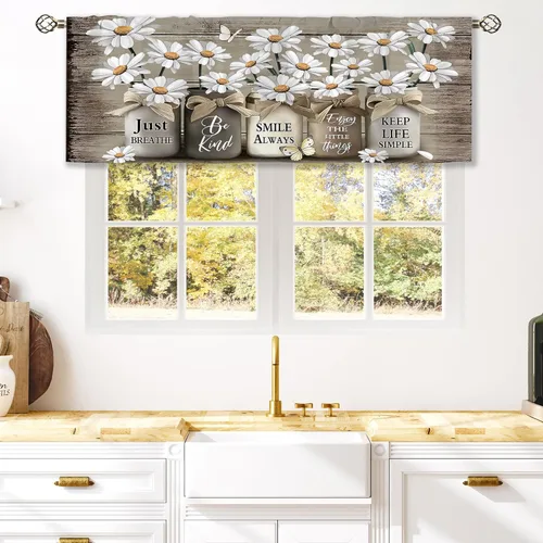 Miniatura 36 de Cortinas de Cocina de Girasol Estilo Granja, Cortinas de Ventana Cortas Pequeñas de Café con Flores Rústicas Florales del Campo, Cortinas de Ventana