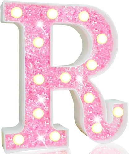 Miniatura 49 de Pooqla Luces de números de marquesina, números de luz rosa para niñas de 10.º cumpleaños, funciona con pilas, luz nocturna de número con purpurina