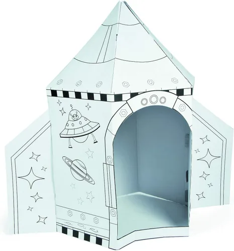 Fun Express Juguete de barco cohete de cartón para niños, color de 5 pies, tu propia nave espacial para jugar en interiores | Casa de cartón blanco