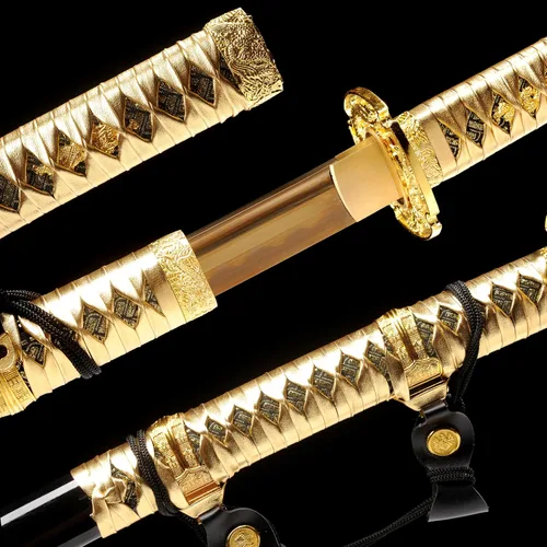 Miniatura 6 de 40.6 pulgadas de acero de alto carbono al horno dragón de oro japonés Katana Samurai Espada Full Tang jian