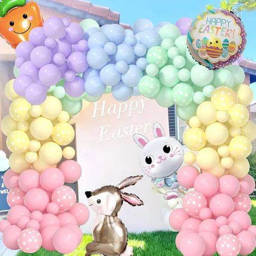 Miniatura 2 de Yumiche Arco de globos de Pascua, arco de globos de primavera, arco Ki con globos pastel, globos de papel de aluminio de conejo y zanahoria