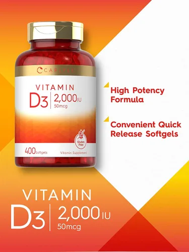 Miniatura 3 de Carlyle Vitamina D3 2000IU cápsulas blandas 400 unidades Fórmula sin OMG, sin gluten 50 mcg Suplemento de vitamina D
