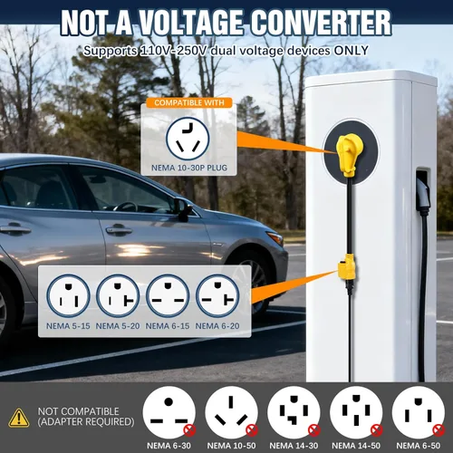 Miniatura 3 de NEMA N10-30P 30Amp a adaptador de cargador EV de enchufe para secadora a 6-20R, enchufe de secadora de 3 clavijas de 30A 250V a 20A 250V 6-20R