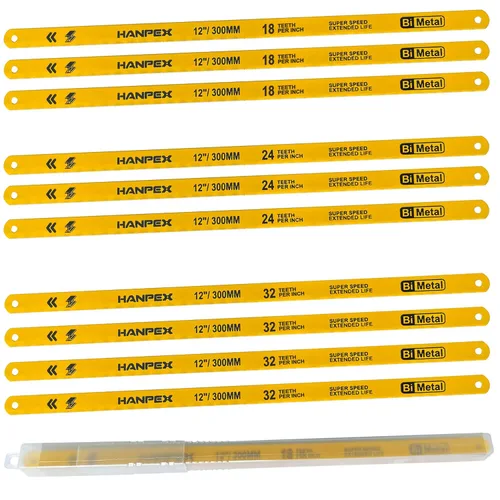 Miniatura 9 de Hanpex Hojas de repuesto para sierra para metales (paquete de 10) de alta velocidad 32 TPI - Hoja de sierra de 12 pulgadas de longitud - Cuchillas