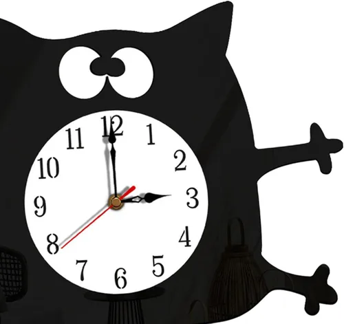 Miniatura 3 de Reloj de pared con forma de gato sin tictac, funciona con pilas, para decoración de dormitorio y cocina