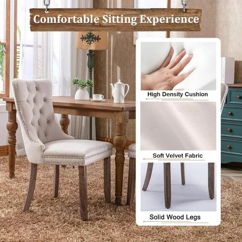 Miniatura 6 de Juego de mesa de comedor extensible de 5 piezas para 4, mesa de cocina de madera marrón de 63-78.7 pulgadas con 4 sillas acolchadas beige, juego