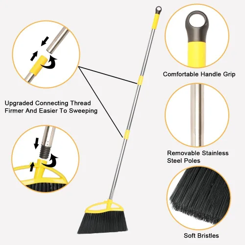 Miniatura 9 de Escoba de cerdas suaves para interiores, escoba angular con mango largo, escobas de barrido suave para pisos, escoba de cocina
