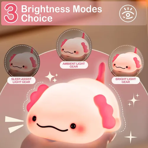 Miniatura 2 de Luz Nocturna de Ajolote para Niños, Lámpara Squishy Linda Recargable - Luz Nocturna de Ajolote de Silicona Adorable para Regalo de Navidad