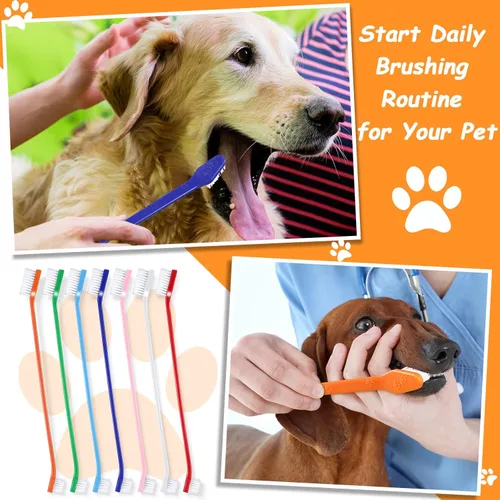 Miniatura 4 de Honeydak Cepillo de dientes para perros, cepillos dentales de doble cabeza, kit de cepillado de dientes para perros, cepillo de dientes de mango