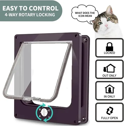 Miniatura 2 de EASY JOY Puertas para gatos (tamaño exterior 8.6 x 7.5 pulgadas), puerta de gato con bloqueo de 4 vías para puertas interiores y exteriores, puerta