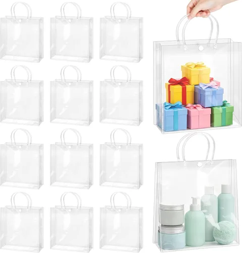 Miniatura 9 de BadenBach 16 bolsas de regalo transparentes con asas, 9.8 x 9.8 x 3.5 pulgadas, bolsa de plástico transparente para fiesta, bolsa de regalo