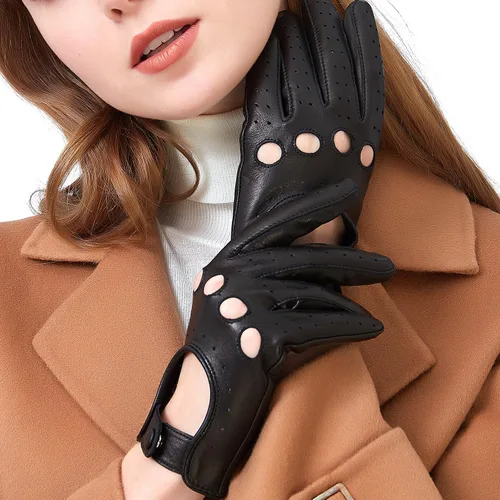 ZLUXURQ Guantes de conducción de piel para mujer, estilo vintage, sin forro, piel de cordero italiana de calidad suave y fina