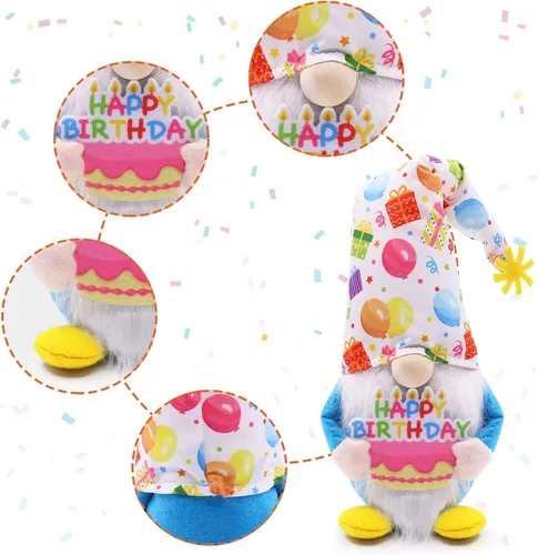 Miniatura 4 de Gnomos de feliz cumpleaños, gnomos de felpa sosteniendo un pastel para decoraciones de fiesta, gnomo hecho a mano para regalos de cumpleaños, Tomte