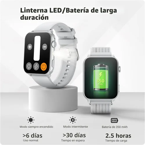 Miniatura 3 de Blackview Reloj inteligente para hombres y mujeres, reloj de fitness con pantalla táctil HD de 1.91" con linterna, notificaciones Bluetooth/hacer
