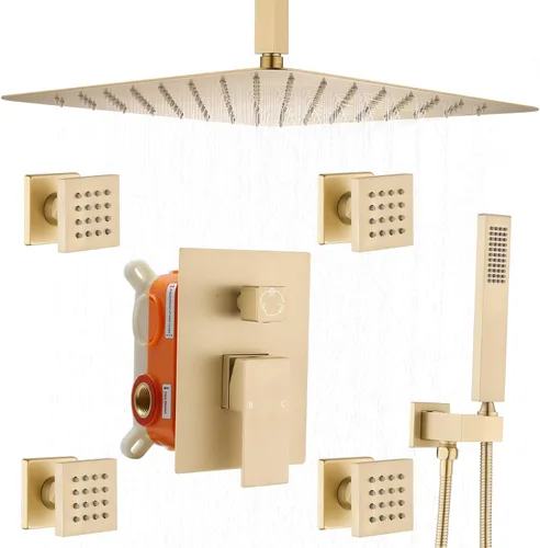 Miniatura 16 de Enga - Sistema de ducha con espray corporal, 12 pulgadas de sistema de cabezal de ducha de lluvia montado en la pared, sistema de chorros de ducha