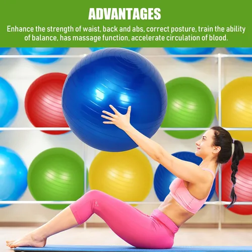 Miniatura 6 de Leyndo Pelota de ejercicio de yoga, pilates, embarazo, parto, fitness, con bomba rápida, antiestallido para mejorar la postura, equilibrio, yoga