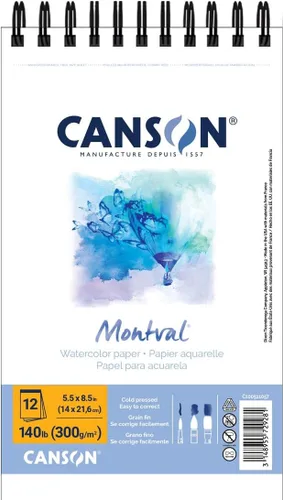 Canson Artist Series - Papel de acuarela Montval, bloc de alambre, 5.5 x 8.5 pulgadas, 12 hojas (140 libras/10.58 oz), papel de artista para adultos