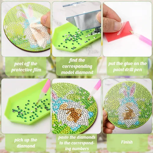 Miniatura 2 de XEFINAL 8 posavasos de diamante de Pascua con soporte, posavasos de gnomo, kits de pintura de arte de diamante para adultos principiantes Gnomo