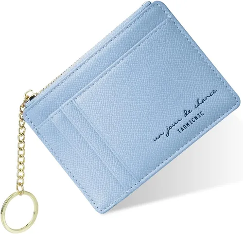 Miniatura 81 de URAQT Cartera para tarjetas de crédito, cartera minimalista de cuero delgado con cremallera, mini protector de tarjeta de crédito, llavero bolsillo