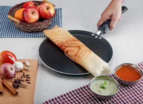 Miniatura 8 de Vinod Cookware Plancha para Dosa (Tawa) con Base de Inducción - Sartén Antiadherente de Aluminio 100% con Superficie Antiarañazos - Sartén Plana