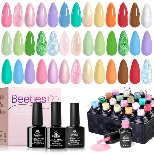 Miniatura 15 de Beetles - Juego de esmaltes de uñas de gel, 20 colores, colección Cozy Campfire Shade, juego de esmaltes de gel naranja, amarillo, verde, marrón
