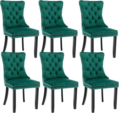 Miniatura 71 de Shenyon Juego de 2 Sillas de Comedor de Terciopelo Gris, Sillas de Comedor Tapizadas con Ribete de Anilla Trasera y Patas de Madera Maciza, Sillas