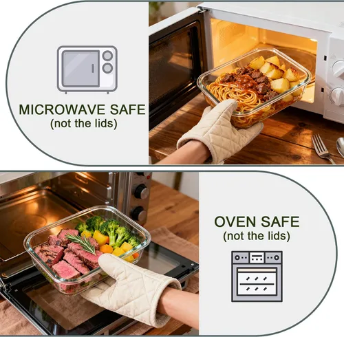 Miniatura 5 de KOMUEE Juego de recipientes grandes de vidrio para almacenamiento de alimentos (63 oz y 27 oz) con tapas herméticas, sin BPA, paquete de 4