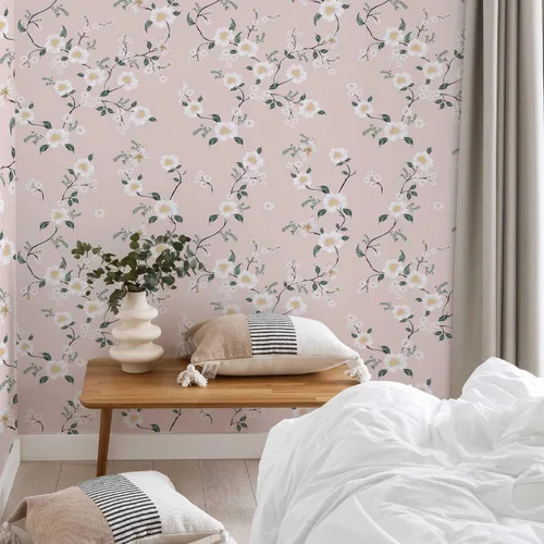 Miniatura 4 de YXTII Papel tapiz de 393.7" x 17.3" para despegar y pegar, papel tapiz floral rosa para dormitorio, papel decorativo para pared