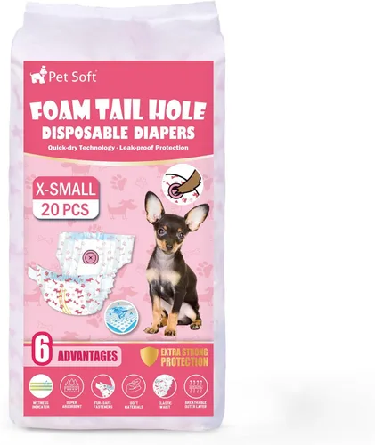 Miniatura 7 de Pet Soft Pañales desechables para perras, pañales para perras con agujero de cola de espuma ajustable, ultra protección, pañales para cachorros