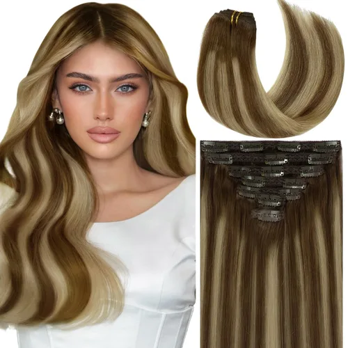 Miniatura 22 de Caliee Extensiones de cabello con pinzas de cabello humano 14 pulgadas Color 1 Negro azabache trama doble invisibles Extensiones de cabello humano