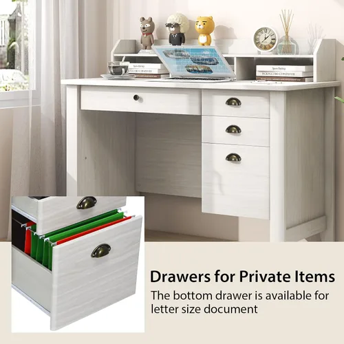Miniatura 6 de Escritorio para computadora con cajones y gabinete, escritorio de madera para oficina en casa con estantes de almacenamiento, estación de trabajo