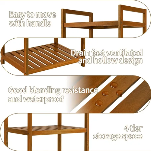 Miniatura 6 de Utoplike Estante organizador de madera de teca, estantes de pie, unidades de almacenamiento de baño de 4 niveles para piso, cocina, oficina