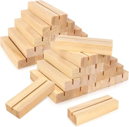 Miniatura 8 de 15 soportes de madera para números de mesa de 3.9 x 1.4 pulgadas, soportes de madera para tarjetas, soporte para fotos de acrílico, para bodas