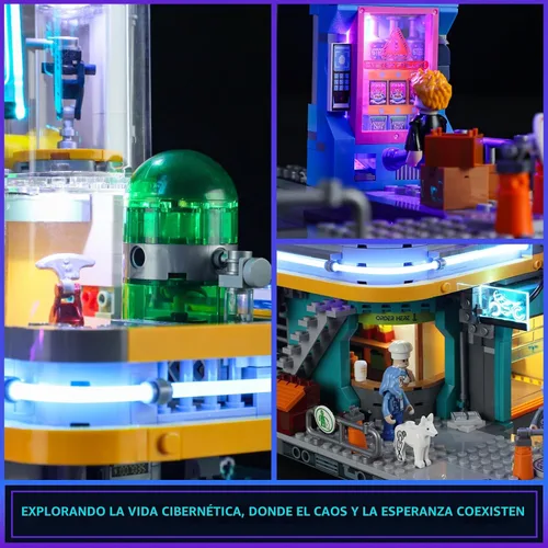 Miniatura 5 de FUNWHOLE Cyberpunk Mansion Lighting - Juego de ladrillos de construcción – 2524 piezas de edificios modulares de ciudad futura idea de exhibición