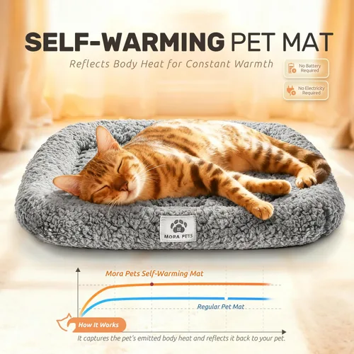 Miniatura 2 de Mora Pets Cama Autocalentable para Gatos, Almohadilla Autocalentable para Mascotas con Refuerzo y Espuma, Funda Extraíble Lavable, Antideslizante