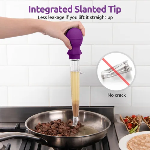 Miniatura 5 de U-Taste Baster de pavo en ángulo de 1.5 onzas – 228.2ºF resistente al calor Tritan de grado alimenticio y silicona juego de bulbos grandes de pulpo