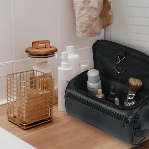 Miniatura 2 de Neceser de cuero personalizado para hombres con gancho, regalo de padrinos de boda, bolsa de viaje con grabado láser, monograma de cuero, regalo