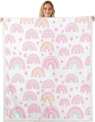 Miniatura 26 de Manta de franela arcoíris para todas las estaciones, colorida manta de cama con diseño de estrellas, luna y cielo para decoración de habitaciones