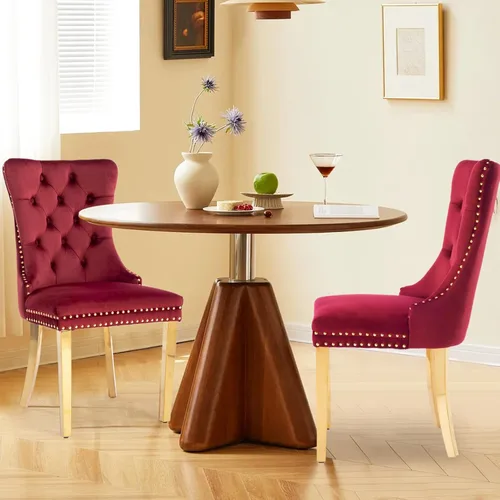 Miniatura 48 de Juego de 2 sillas de comedor tapizadas de terciopelo, sillas laterales de cocina de estilo moderno con ribete de cabeza de clavo y patas de madera