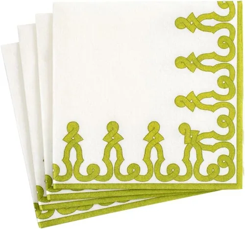 Caspari Dessin Passementerie - Servilletas de cóctel de lino y papel, color verde musgo, 15 unidades por paquete