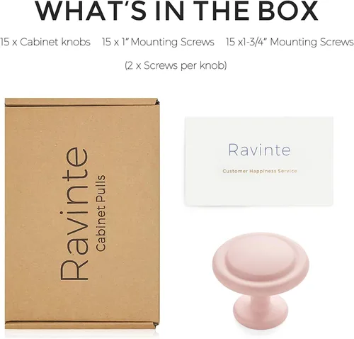 Miniatura 5 de Ravinte - Pomo de zinc para puertas, alacenas y cajones de cocina, gabinetes, tocadores, de 1-1/4 de pulgada, rosa esmerilado, paquete de 15