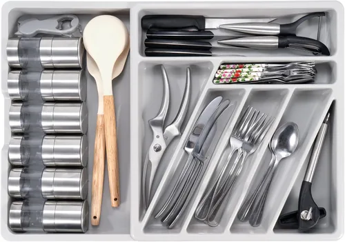 Miniatura 7 de Li&Zhao - Organizador de cubiertos – Organizador de cajones de cocina expandible, organizador de cajones de cubiertos, organizador de cubiertos
