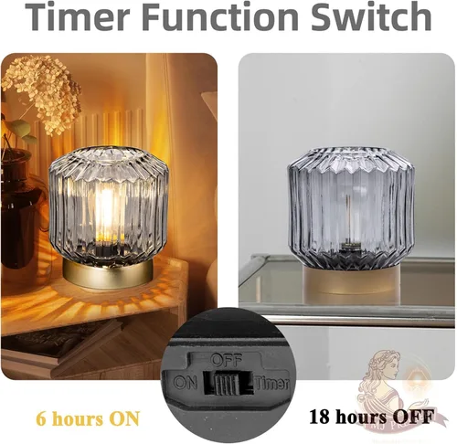 Miniatura 5 de MJ PREMIER Lámpara de mesa con temporizador operada con baterías, lámparas inalámbricas para decoración del hogar, luz nocturna a pilas con foco