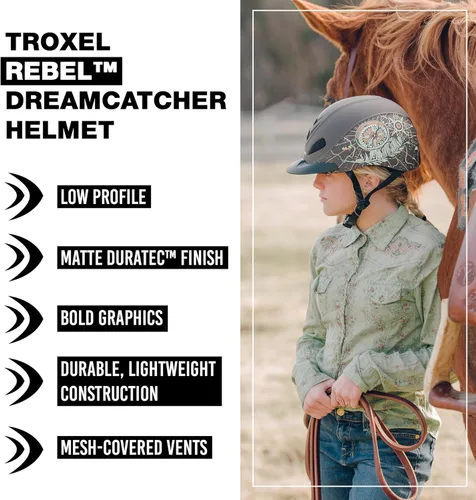 Miniatura 2 de Troxel Rebel Bold - Casco de equitación, perfil bajo, ligero, diseño ajustable, equipo de equitación de seguridad Atrapa sueños